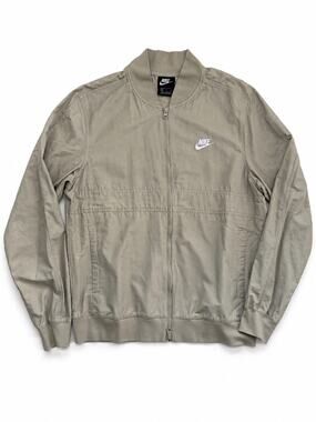 Nike Sportswear Bomber Jacket Beige Tan Full Zip Embroidered Swoosh Men’s M